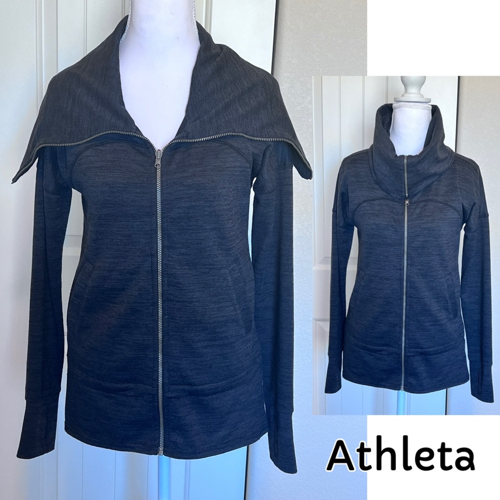 Athleta Kickback Cowl Neck Full Zip Jacket thumb holes pockets toggles Sz XXS